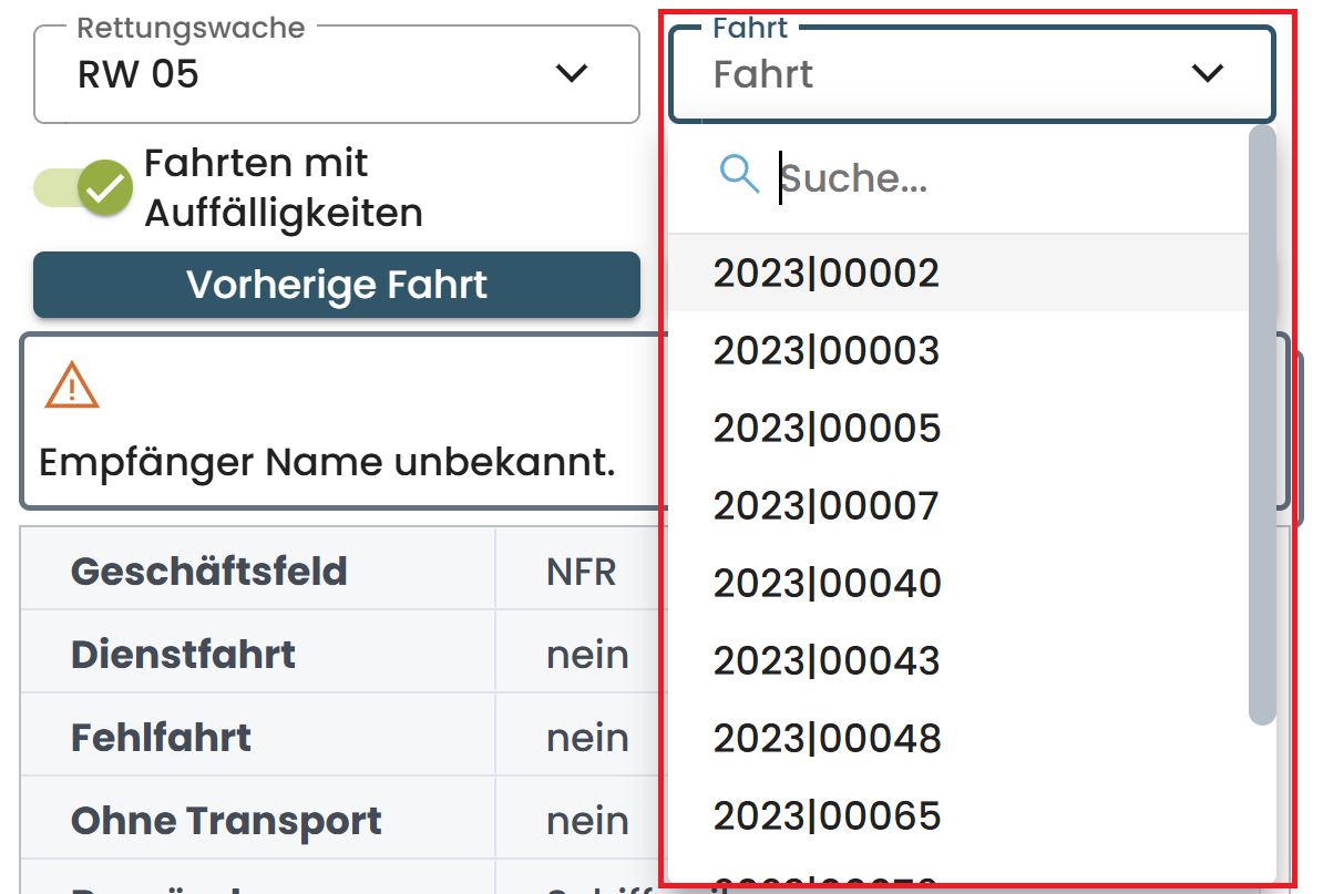 Fahrten-Dropdown Fahrten-Dropdown