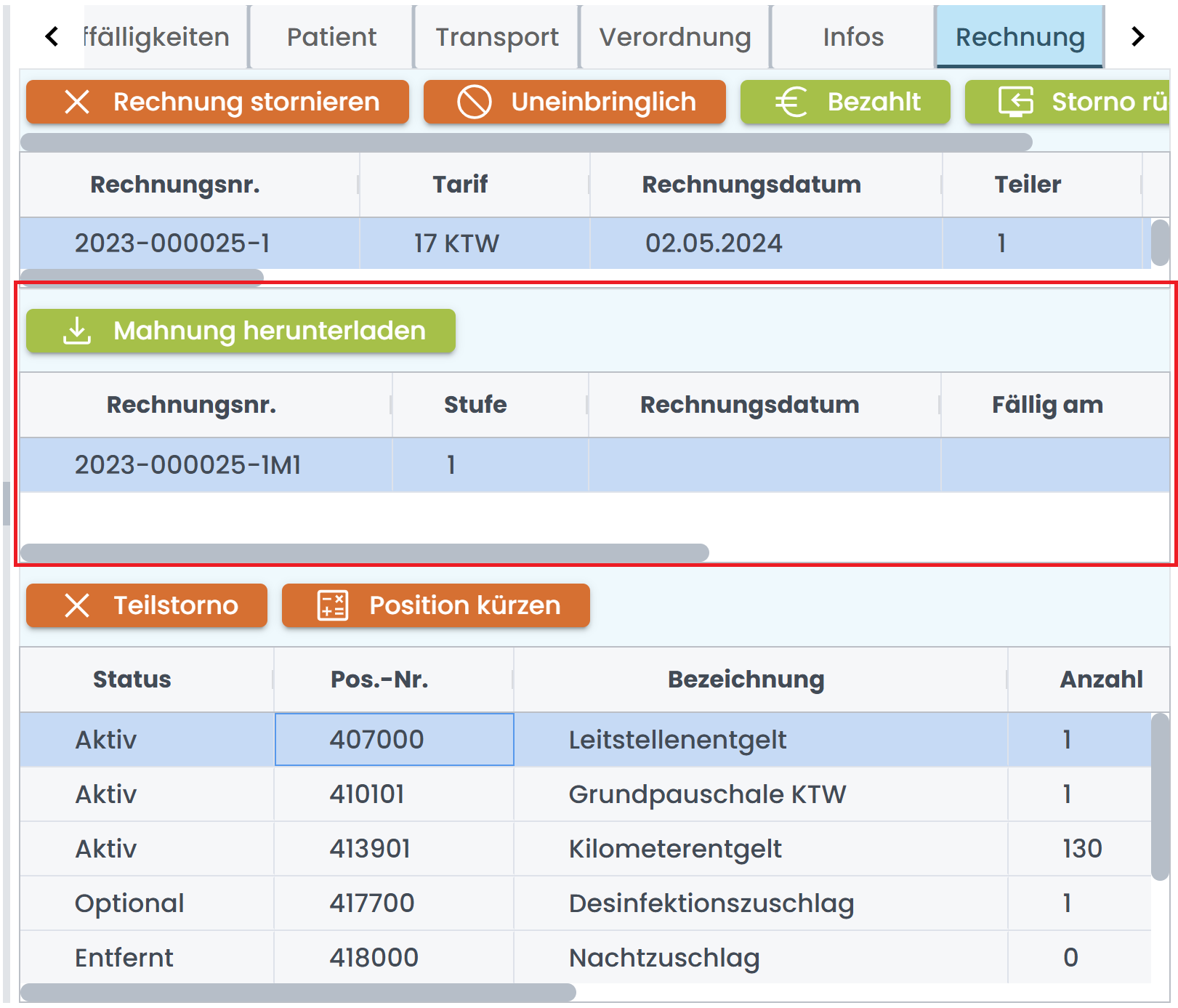 Mahnungstabelle Mahnungstabelle