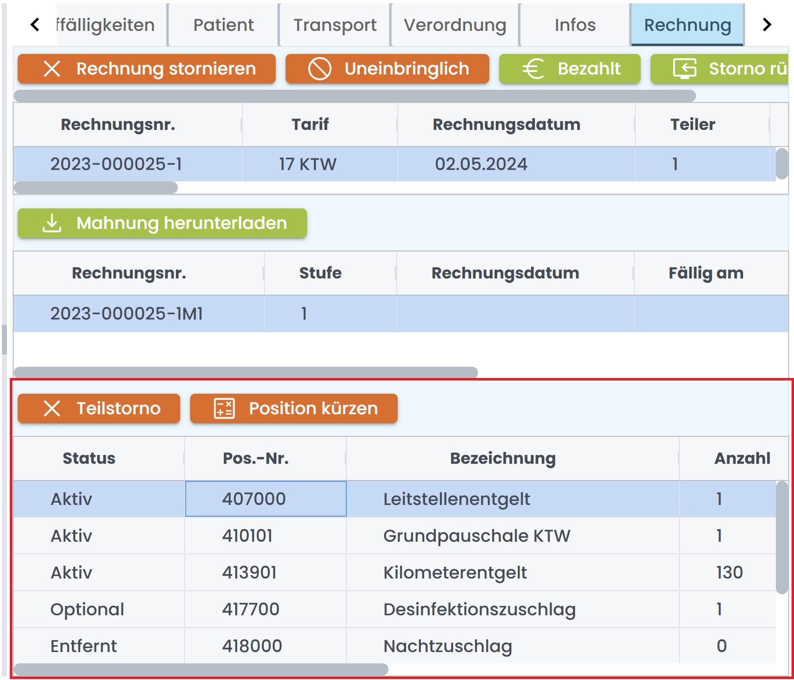 Positionstabelle Positionstabelle