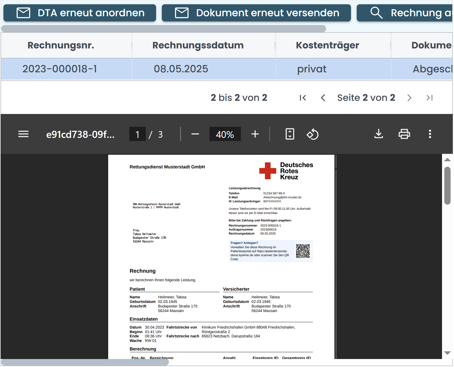 angezeigte Rechnung angezeigte Rechnung